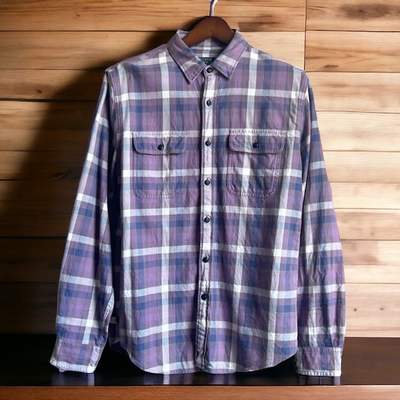 J. Crew Sporting Goods All Cotton Flannel Shirt Madras Print EUC Medium - Picture 1 of 3